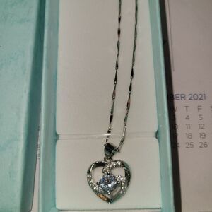 Silver and CZ heart necklace